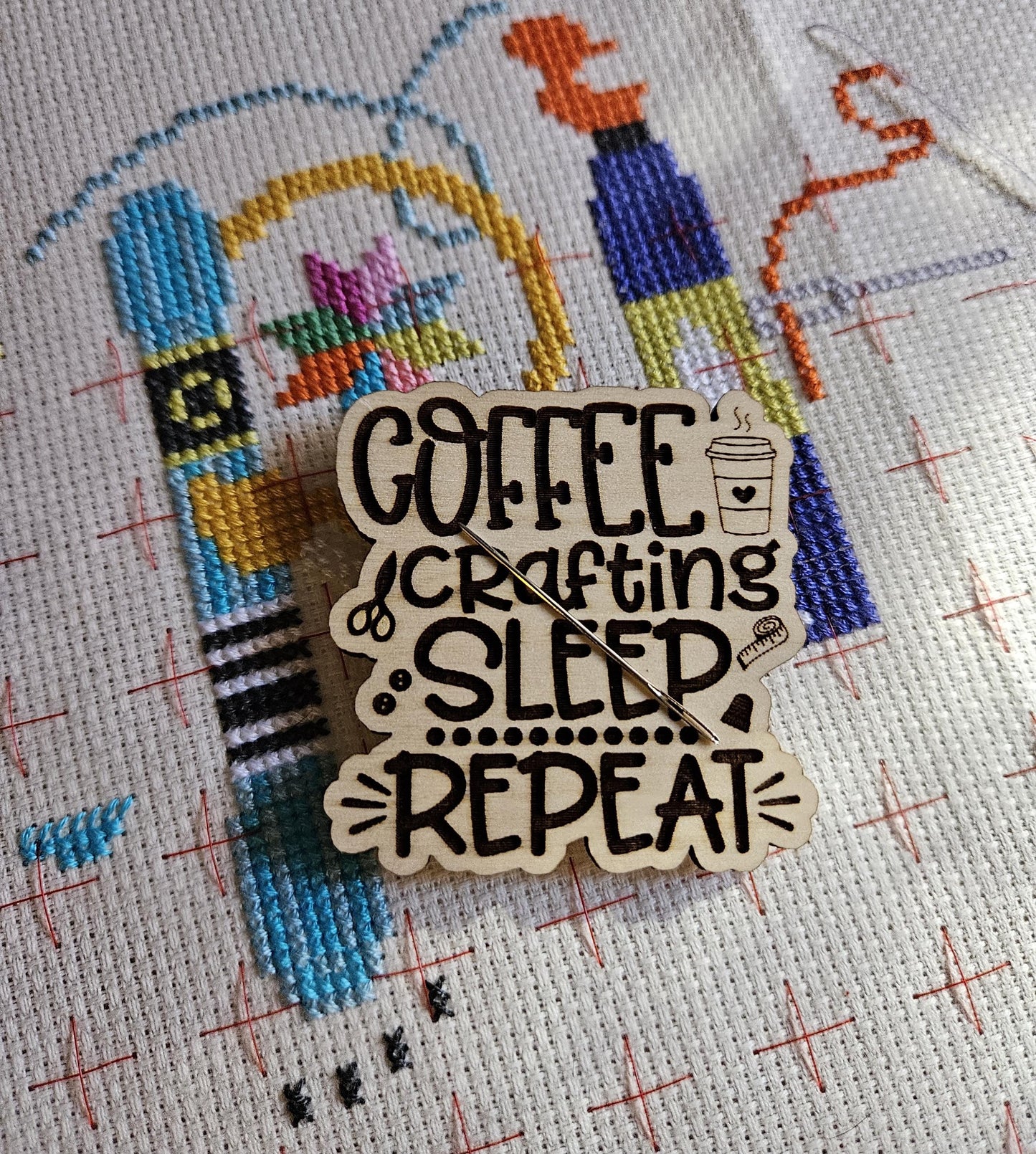 Coffee, Crafting, Sleep, Repeat Cover / Needle Minder