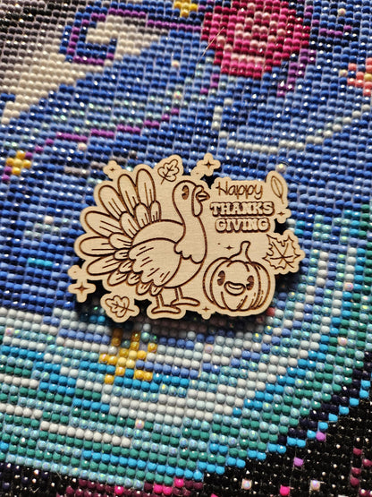 Happy Thanksgiving With Cute Turkey & Pumpkin