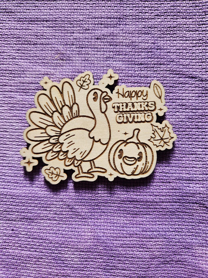 Happy Thanksgiving With Cute Turkey & Pumpkin