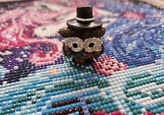 Pilgrim Owl with Pumpkins