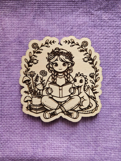 Girl Reading With Dragon