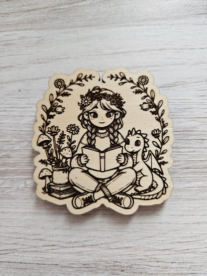 Girl Reading With Dragon