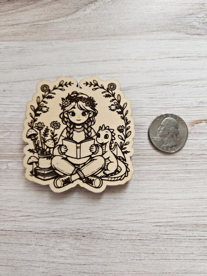 Girl Reading With Dragon