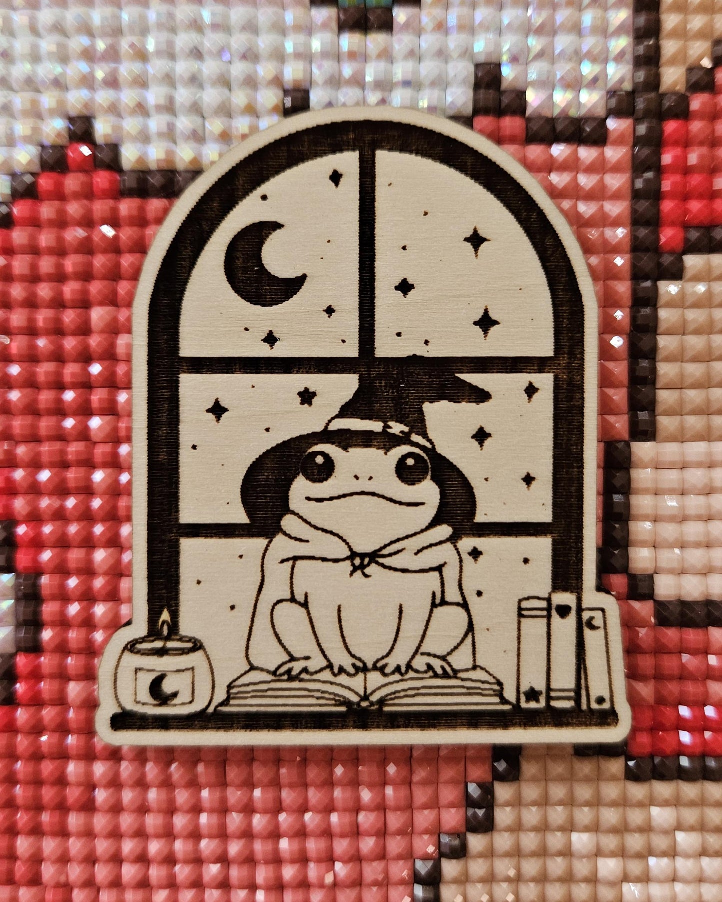 Cozy Frog Witch Window Cover Needle Minder