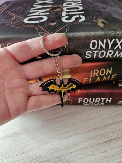 Black and Gold Dual Dragon Fourth Wing Inspired Keychain