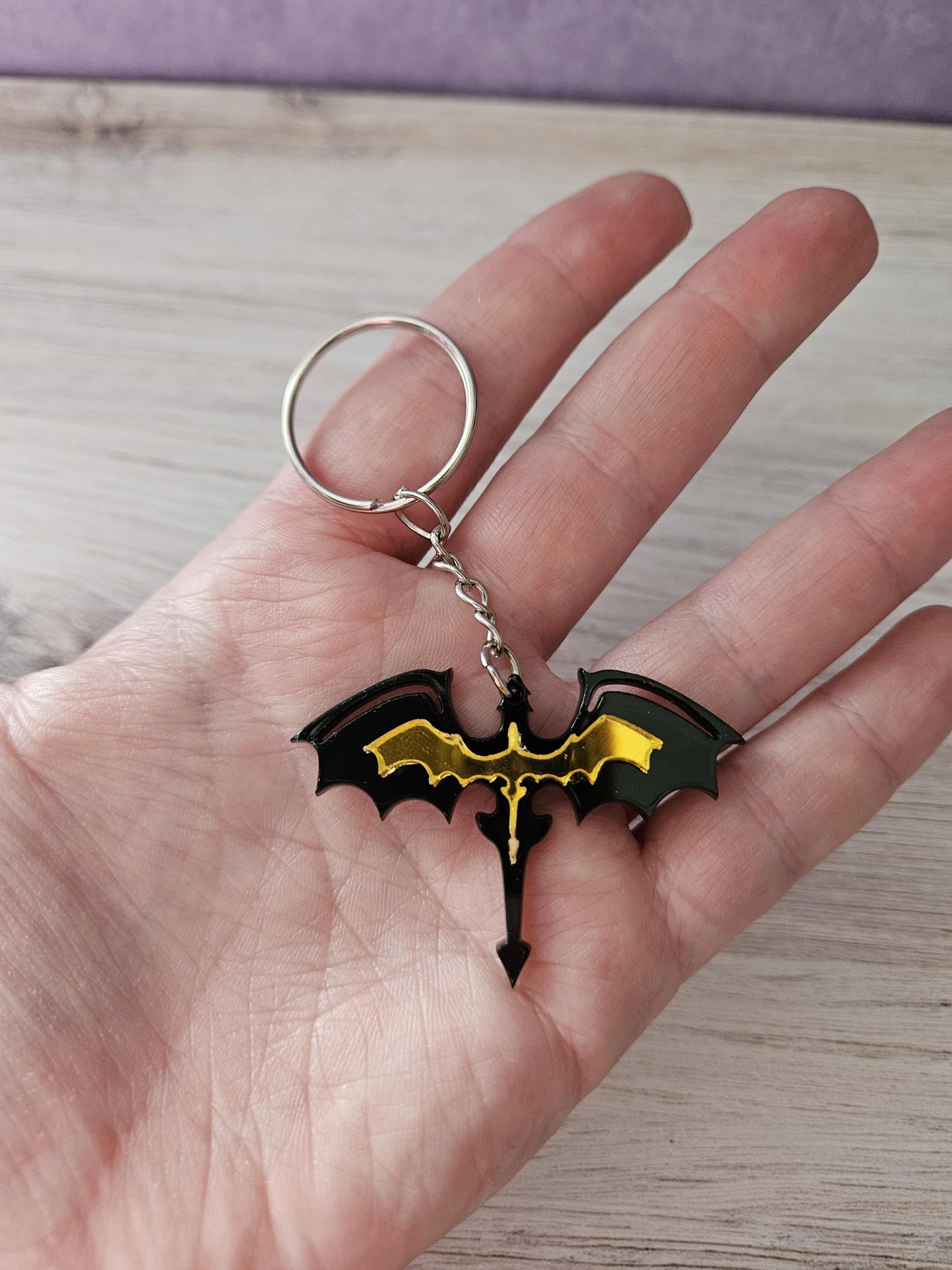 Black and Gold Dual Dragon Fourth Wing Inspired Keychain