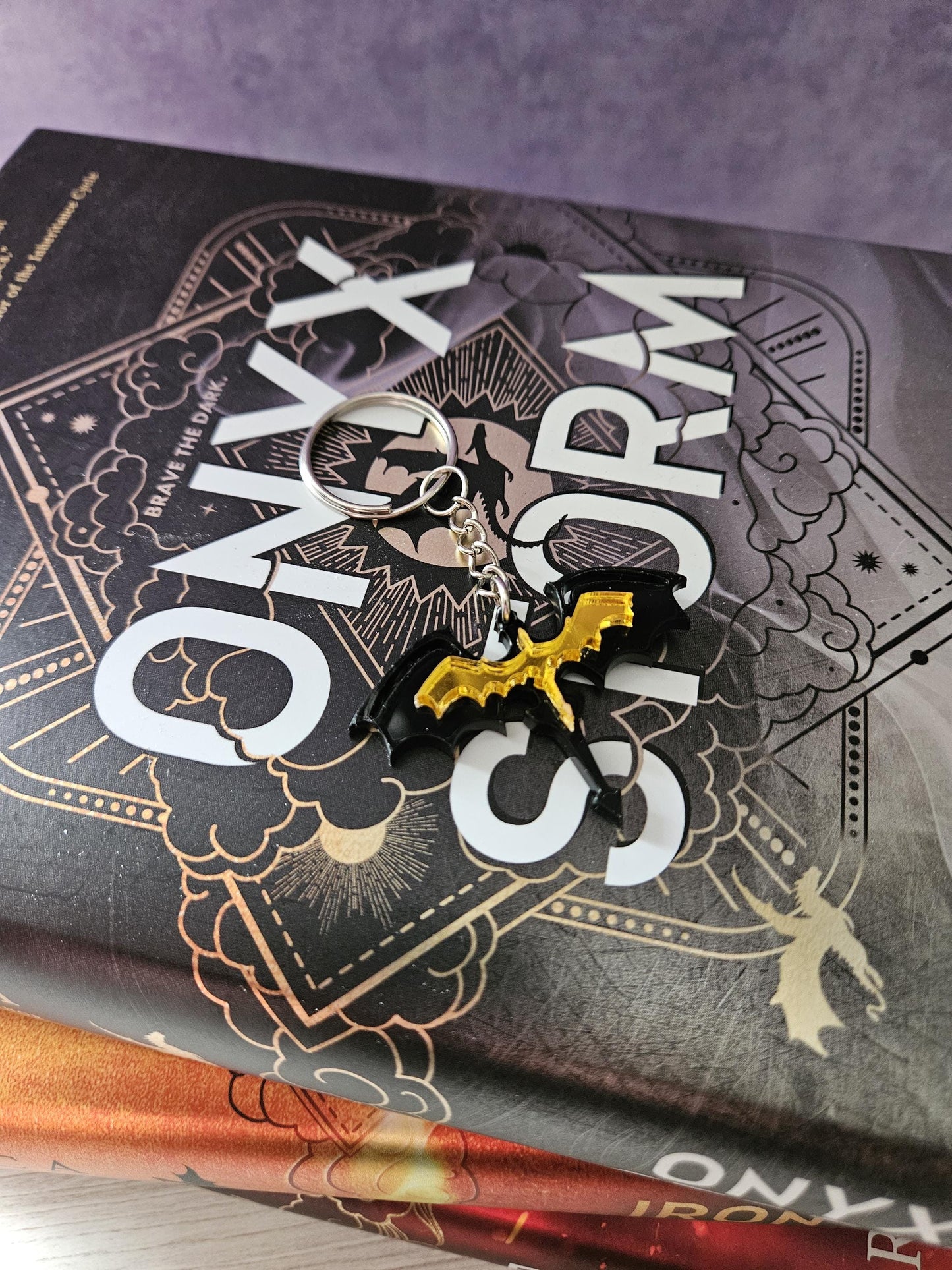 Black and Gold Dual Dragon Fourth Wing Inspired Keychain