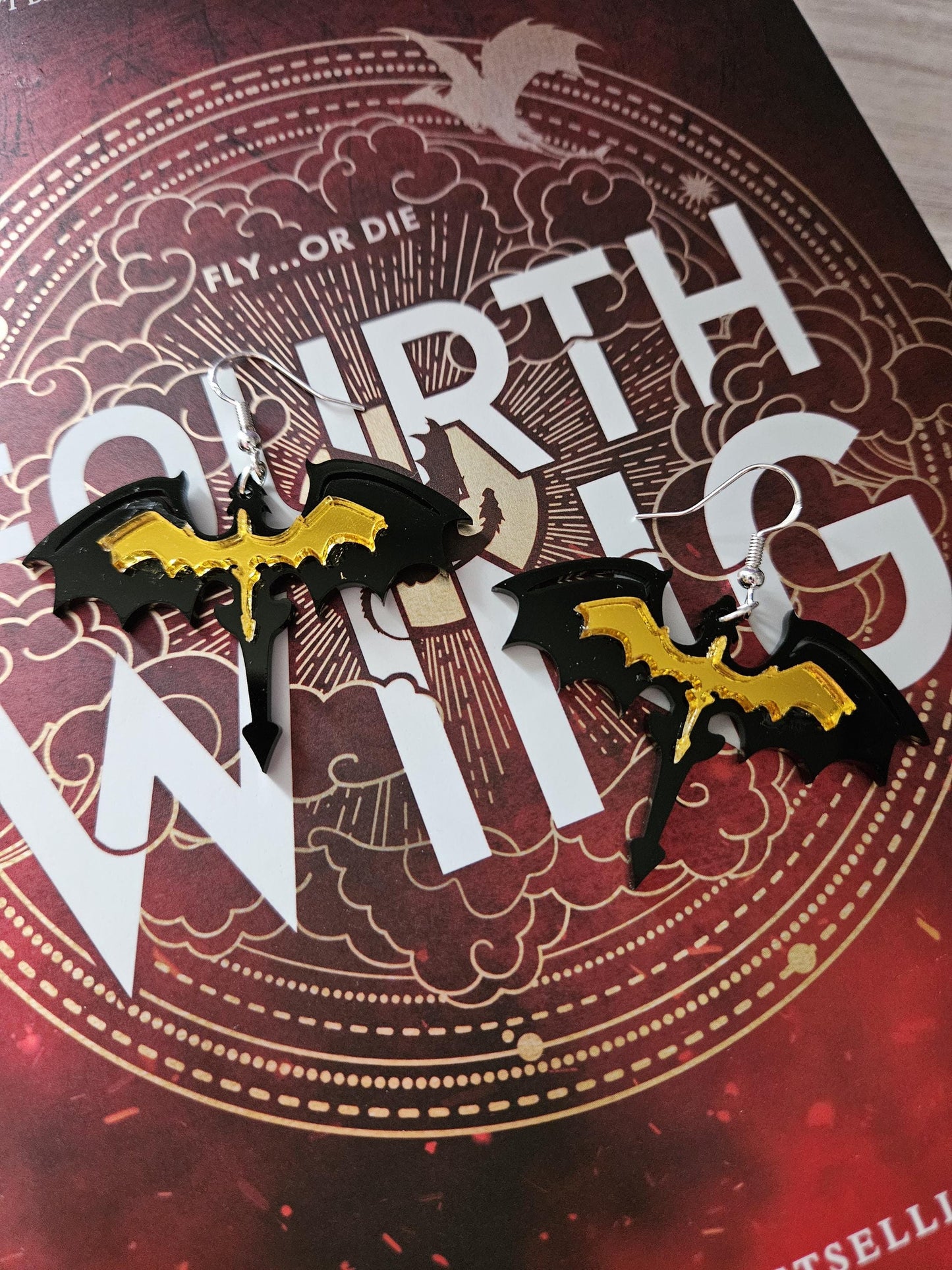 Black and Gold Dual Dragon Fourth Wing Inspired Dangle Earrings