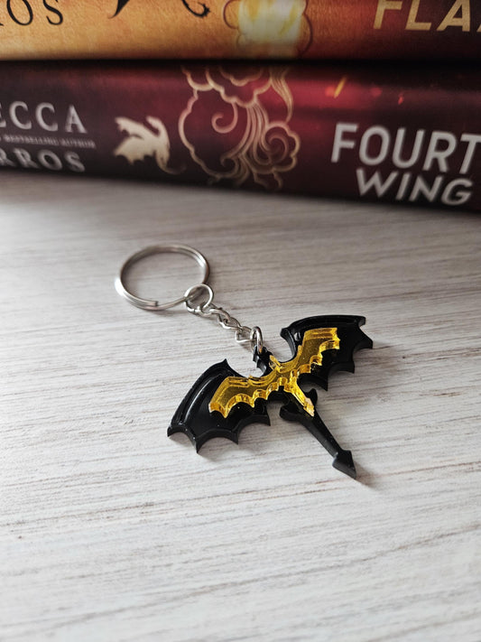 Black and Gold Dual Dragon Fourth Wing Inspired Keychain