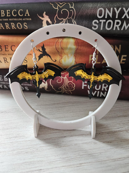 Black and Gold Dual Dragon Fourth Wing Inspired Dangle Earrings