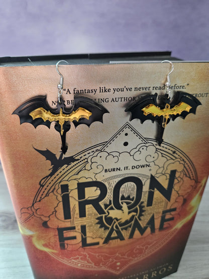 Black and Gold Dual Dragon Fourth Wing Inspired Dangle Earrings