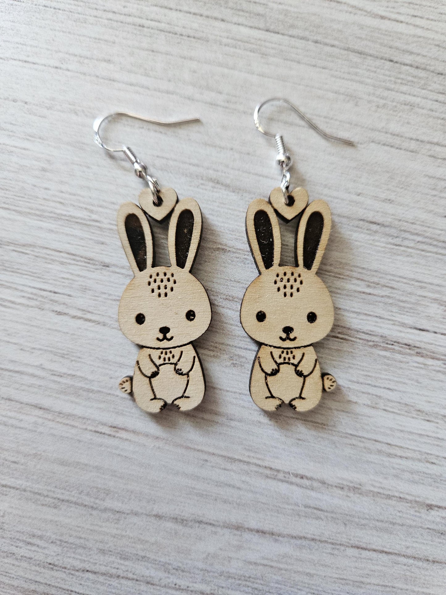 Spring Bunny Wooden Dangle Earrings
