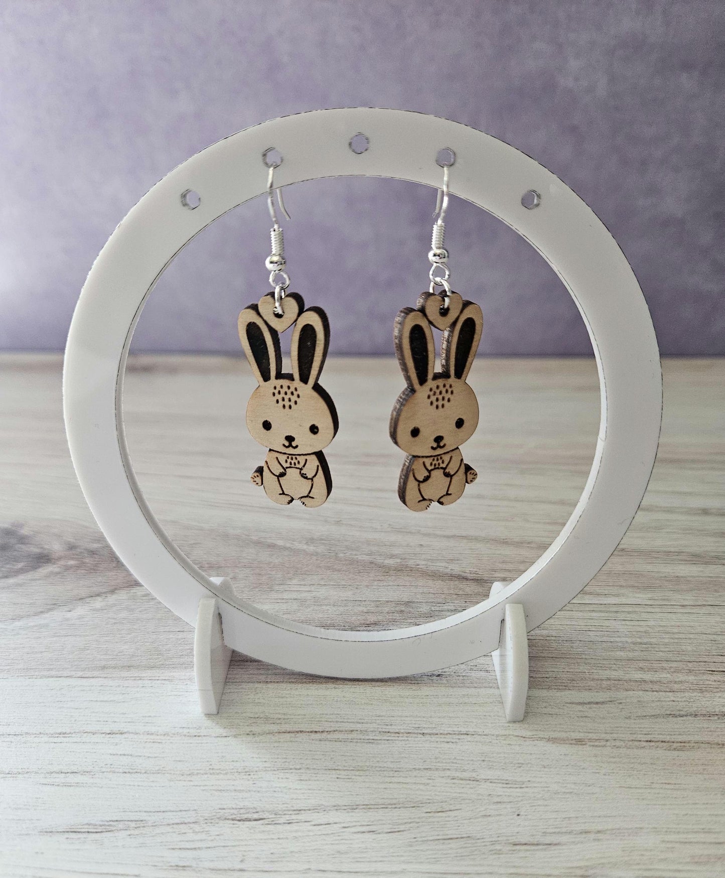Spring Bunny Wooden Dangle Earrings