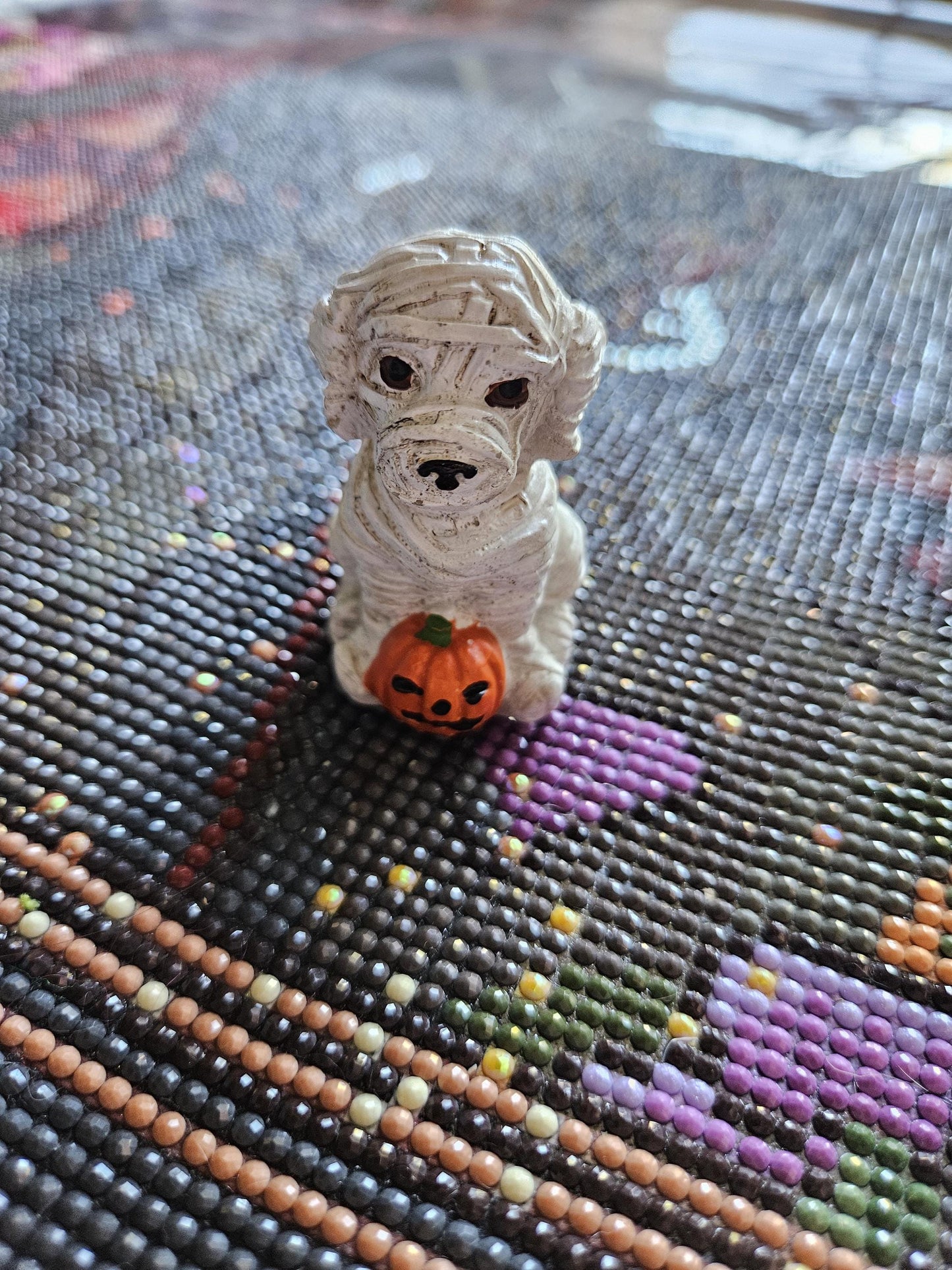 Adorable Mummy Dog with Pumpkin Ceramic Figure