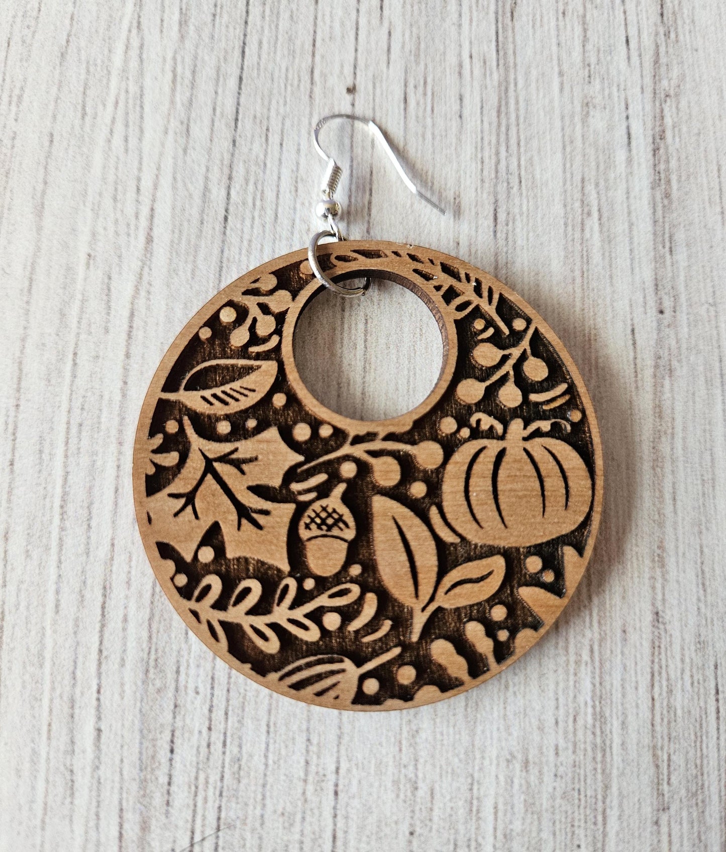 Autumn Leaves and Pumpkins Wooden Dangle Earrings