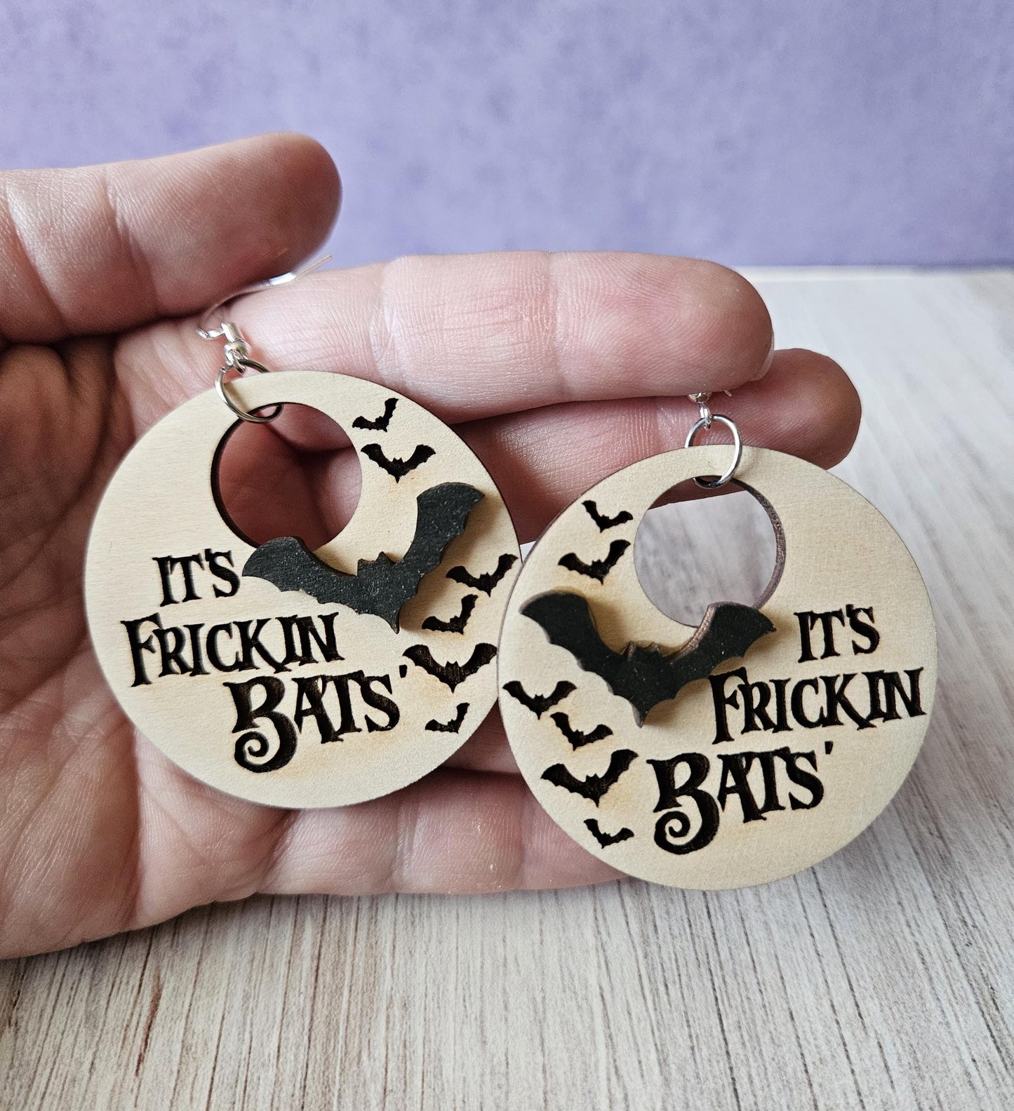 It's Frickin' Bats! 3D Wooden Dangle Earring