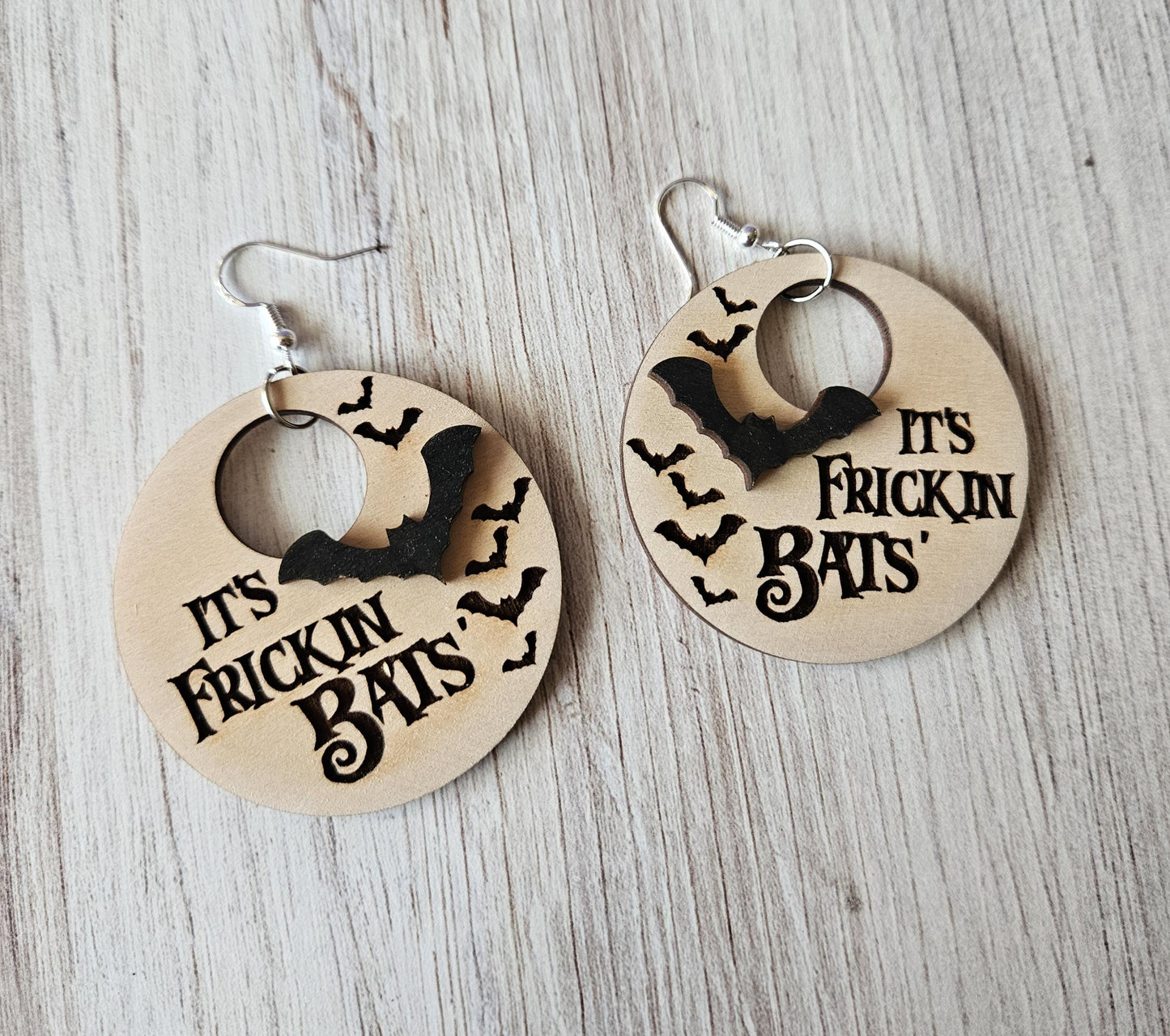 It's Frickin' Bats! 3D Wooden Dangle Earring