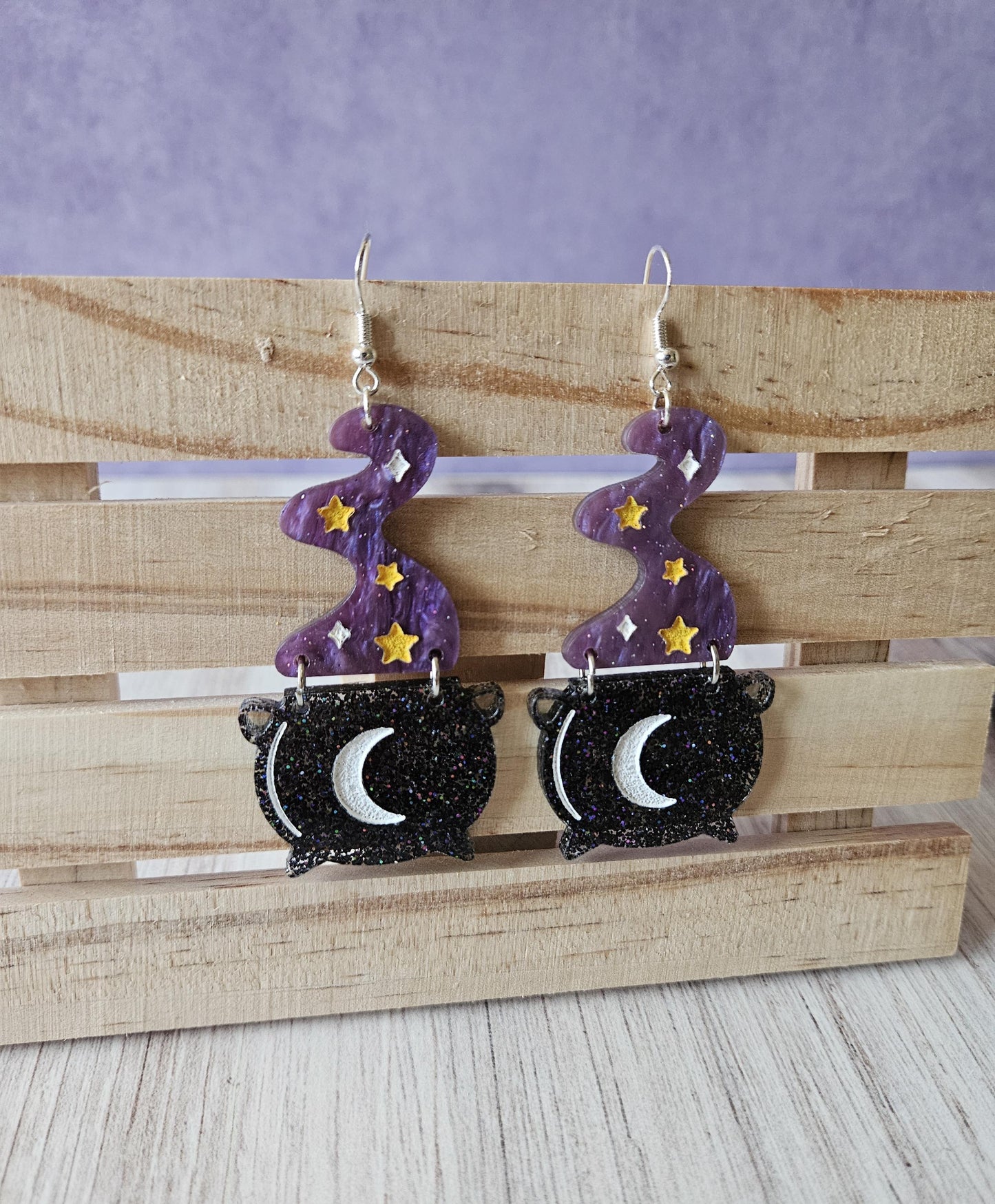 Purple Smoking Cauldron Acrylic Dangle Earrings