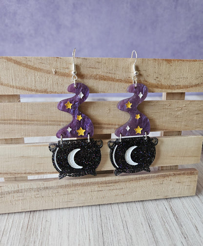 Purple Smoking Cauldron Acrylic Dangle Earrings