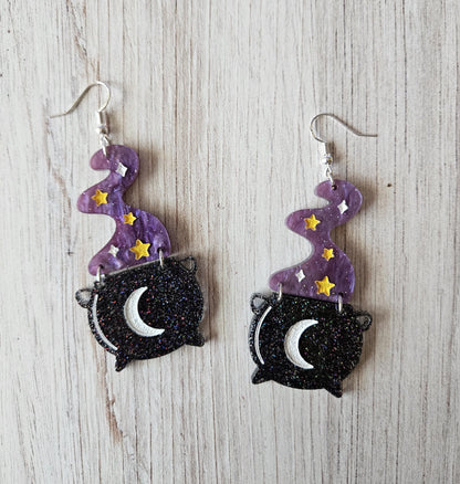 Purple Smoking Cauldron Acrylic Dangle Earrings