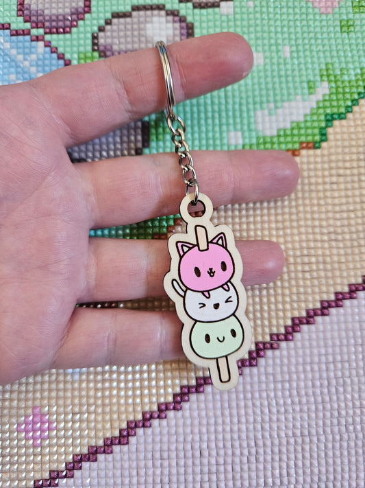 Kitty Dango Hand Painted Wooden Key Chain